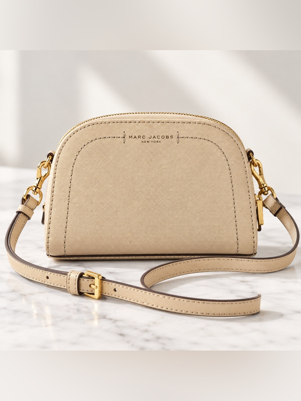 Marc Jacobs Beige Mini Dome Crossbody Bag Gold Hardware